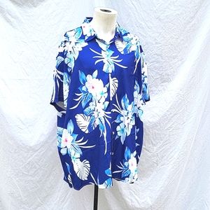 Men's Hawaiian shirt, blue floral, short sleeves, 4XL, beach, vaca, big & tall